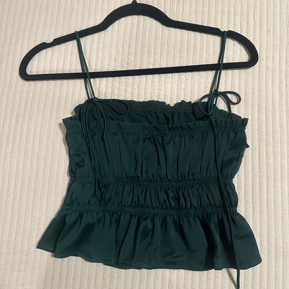 Green satin Princess Polly scrunch crop top - Picture 2 of 3